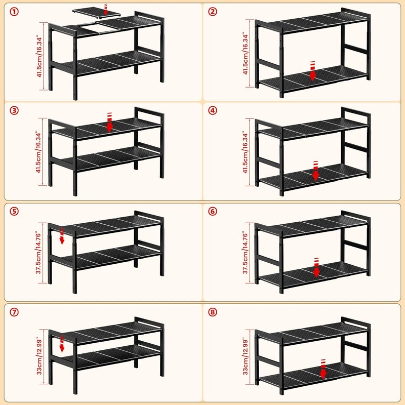 GEMWON Under Sink Organizer and Storage 16.5"-30.7" Expandable Length, Adjustable Height Max 16.7" Under Sink Shelf 2 Tier with Removable ABS Panels Metal Frame for Bathroom Kitchen Pantry Cabitnet Pot Pan - Image 4